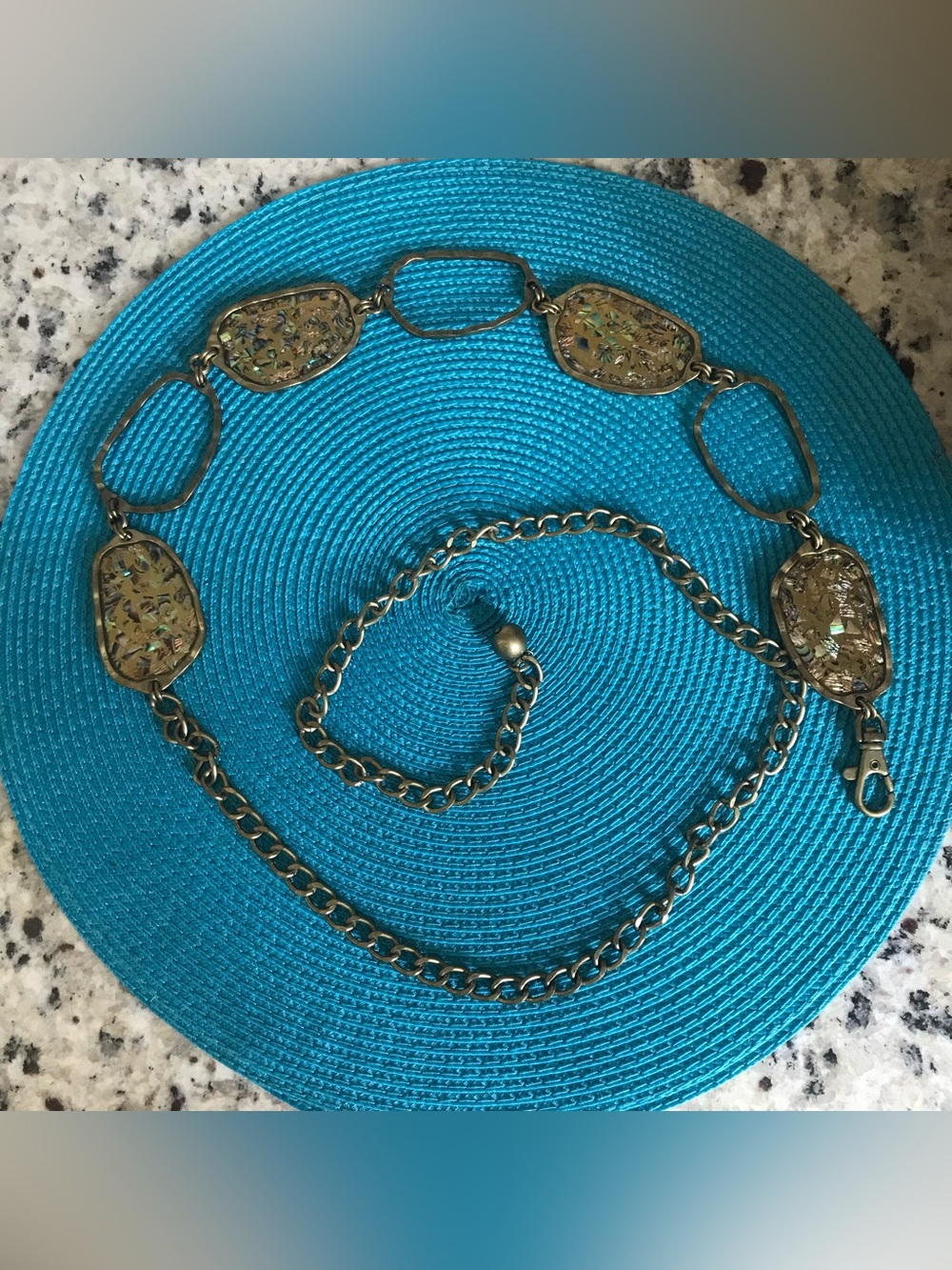 Chicos Iridescent Metal Boho Hippie Peasant Chain Belt Burnished Gold Chico’s